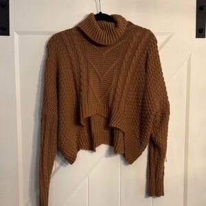 Brown cropped turtleneck sweater